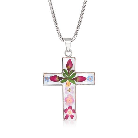 Dried Flower Cross Pendant Necklace In Sterling Silver Ross Simons