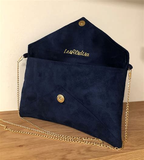 Navy Blue Suede Wedding Clutch Bag Golden Sequins Etsy Uk