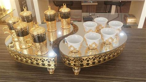 Luxurious Turkish Coffee Set For Six With Mirror Trays Grandbazaar