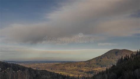 Winter Sunrise Near Frosty Lysa Hill In Beskydy Mountains In Blue Sky