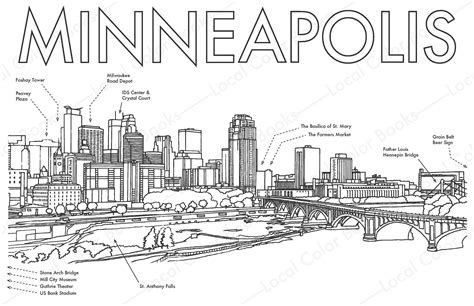 Minneapolis Skyline 1 Page Color Minneapolis Printable Instant Digital