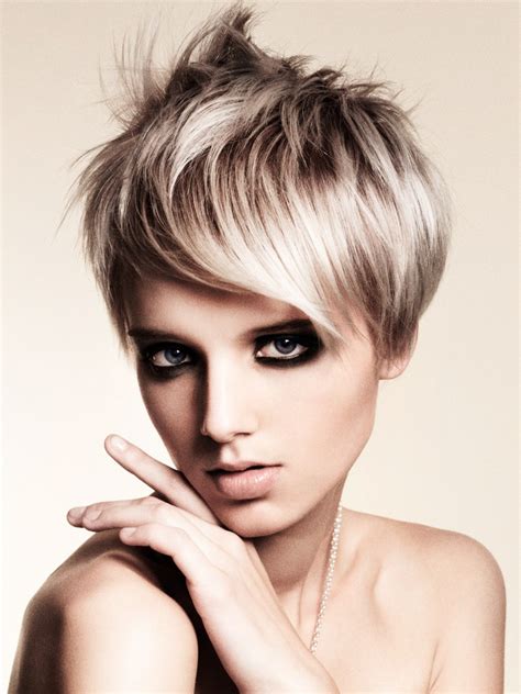 Sexy Short Haircut With A Long Fringe Silvery Blonde Hair