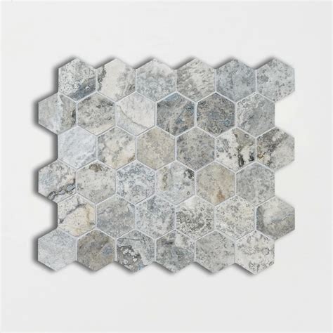 Silver Travertine Honed Filled Hexagon Travertine Mosaic 10 38x12x3