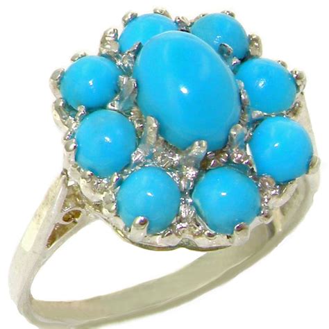 Letsbuygold 14k White Gold Real Genuine Turquoise Womens