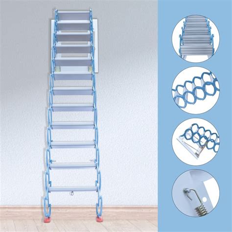 12 Steps Wall Mounted Folding Stairs Retractable Attic Ladder Titanium