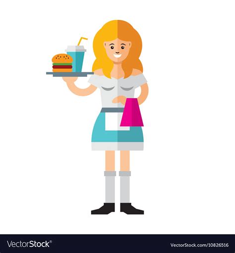 Waitress Flat Style Colorful Cartoon Royalty Free Vector