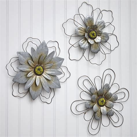Rustic Galvanized Metal Hanging Wall Flowers Decor Set Of 3 Wire