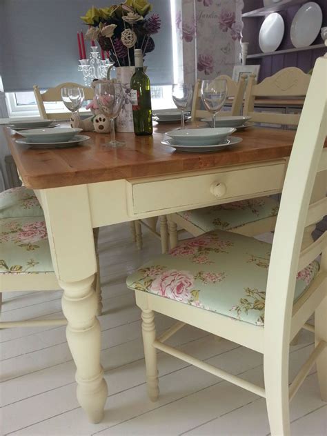 Bespoke Shabby Chic Farmhouse Table With Drawer And 6 Chairs Annie