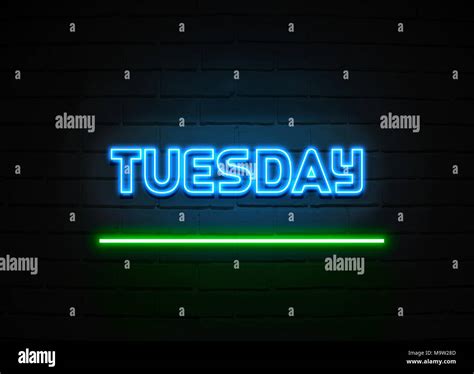 Tuesday Neon Sign Glowing Neon Sign On Brickwall Wall 3d Rendered