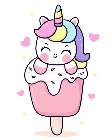 Cute Unicorn Cartoon Sweet Ice Cream Sprinkler Yummy Dessert Stock