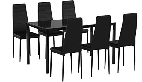 Mecor 7 Piece Glass Kitchen Dining Table Set Glass Top Table With 6 Faux Leather Chairs