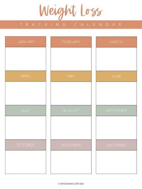 Weight Loss Calendar 6 Free Templates Hey Donna