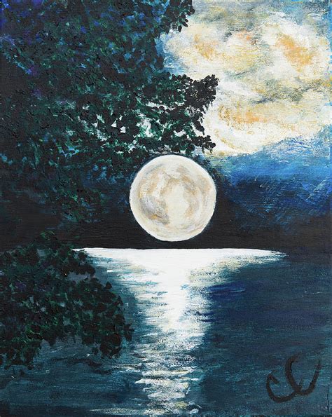 Moon Over Water Painting By Courtney Cole