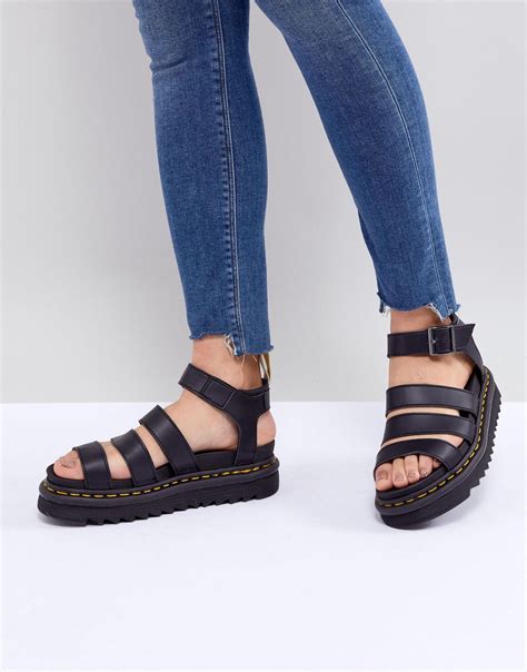 dr martens leather vegan blaire chunky sandals in black lyst