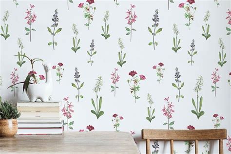 Botanical Flowers Peel And Stick Wallpaper Removable Etsy Removable