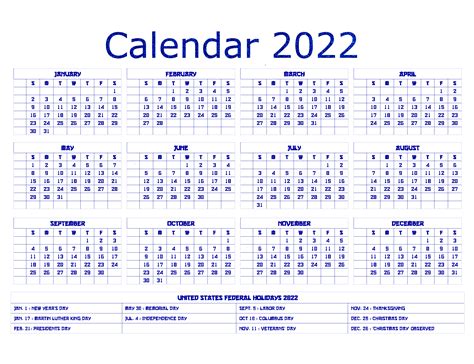 2022 Calendar With Bank Holidays Printable Free Lette
