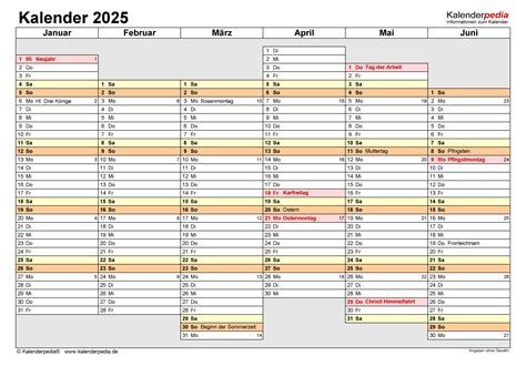 Kalender 2025 Zum Ausdrucken In Excel 19 Vorlagen Kostenlos