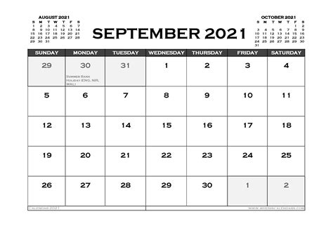 Printable September 2021 Calendar Uk 12 Templates