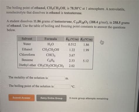 Solved The Freezing Point Of Ethanol Ch3ch2oh Is 11730°c