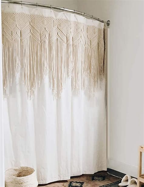 Yokii Macrame Shower Curtain 72 Inch Ivory Fabric Boho Bathroom Shower