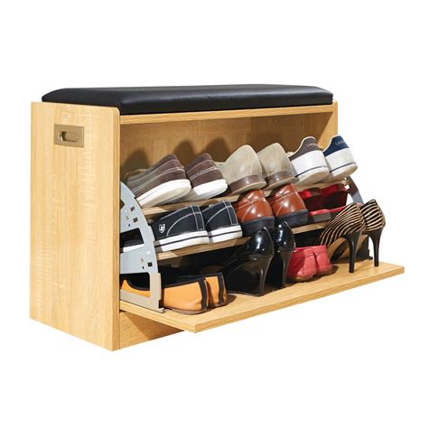 Wooden Shoe Cabinet Storage Bench W Seat Cushion Holds Up To 12