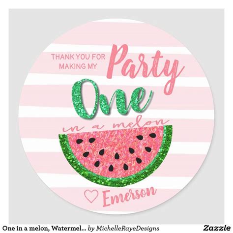 One In A Melon Watermelon Sticker Label Thank You In 2022