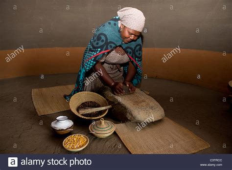 Sotho Woman Grinding Maize Basotho Cultural Village