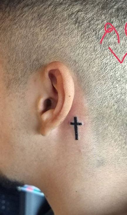 Behind The Ear Cross Tattoos For Men