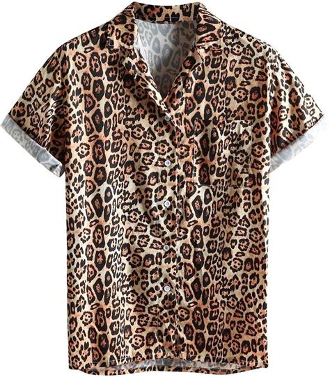 Sonnena Herren Hemden Leoparden Lose Hemd L Ssig Kurzarm Hawaiihemd Kurz Rmelig Freizeithemd