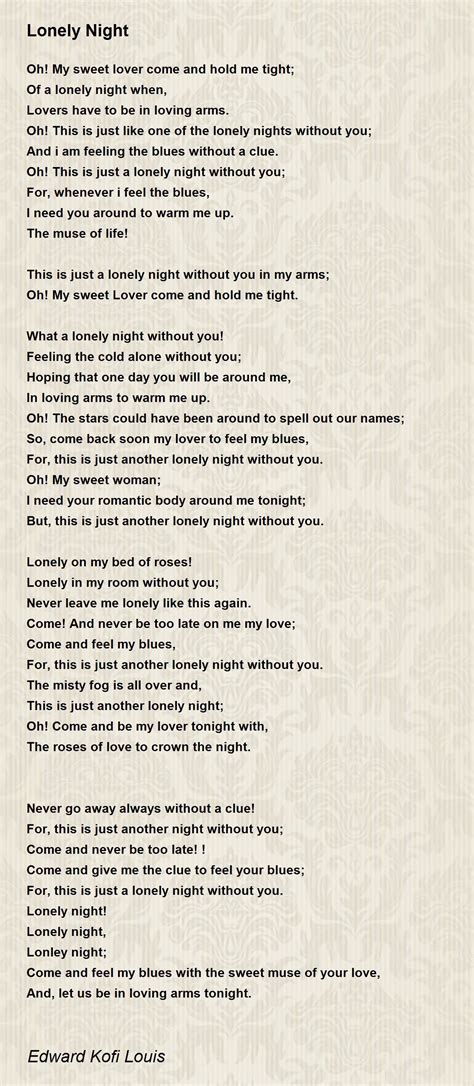 Lonely Night Lonely Night Poem By Edward Kofi Louis