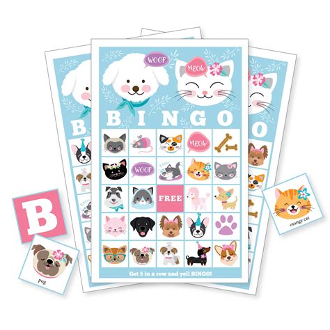 Dog And Cat Bingo Game 40 Different Bingo Cards Diy Printable Bingo