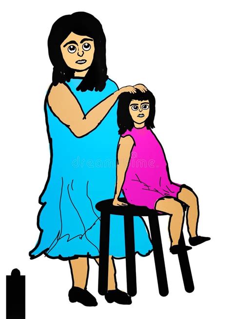 Illustration Cartoon Of Mother Head Massage To Her Daughter On White Background Stock
