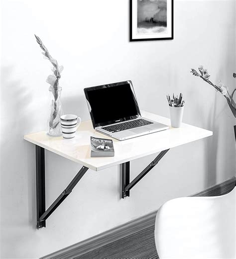 Buy Folding Wall Mounted Study Table Large In Glossy White Colour By