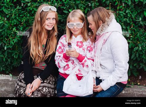 Three Icelandic Girls During Summer Festival Dalvik Iceland Stock