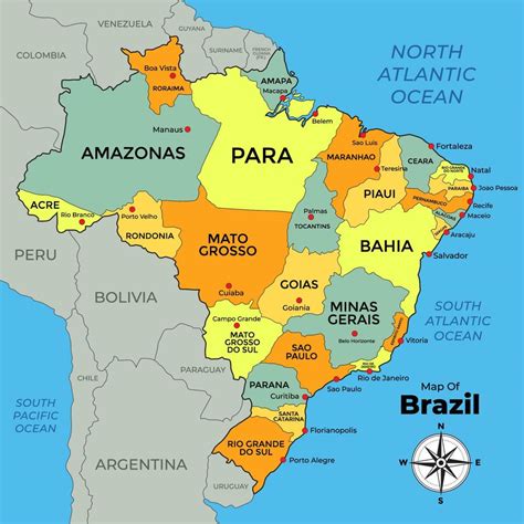 Map Of Brazil With Surrounding Borders 20040700 Vector Art At Vecteezy
