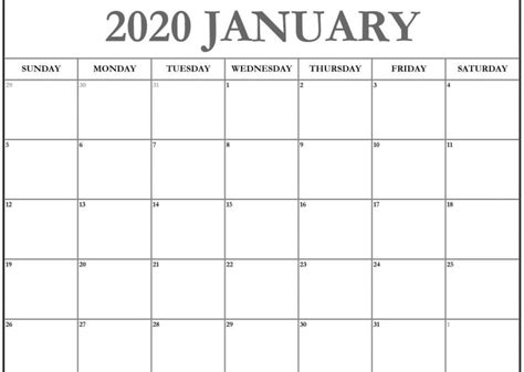 Editable 2020 January Calendar Printable Template With Notes