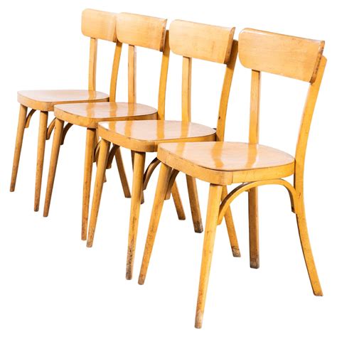 1950s French Baumann Blonde Round Leg Bentwood Dining Chairs