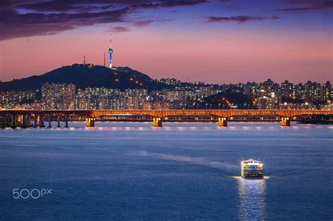 Seoul City After Sunset Seoul City And Bridge And Han River South