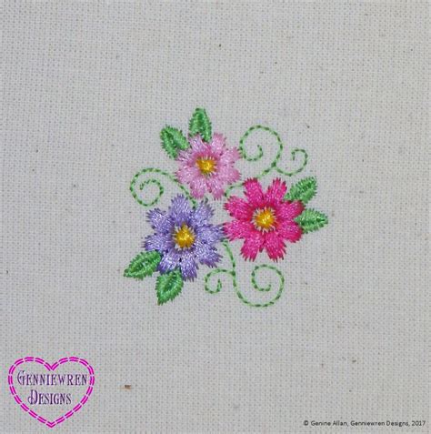 Genniewren Designs Free Three Flowers Machine Embroidery