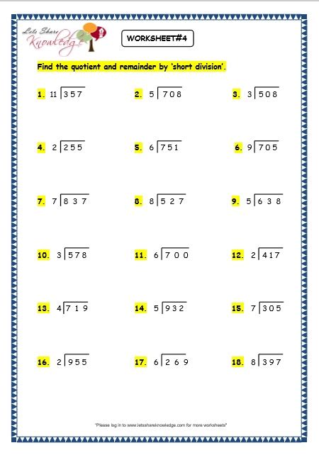 Division With Remainders Worksheet Grade 3