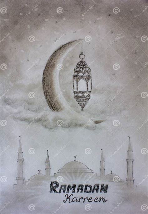 Pencil Sketch Hand Draw Ramadan Kareem Background Illustration With