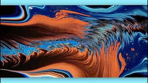 144 Layered Straight Pour In Blues And Copper Large Canvas Painting
