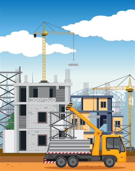 Premium Vector Cartoon Scene Of Building Construction Site