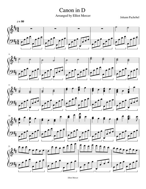 Canon In D Major Sheet Music For Piano Solo