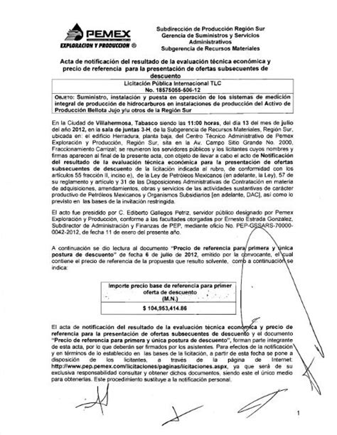 015 Acta De Notificacion Resultado Tec Y Eco Pemex Exploración Y