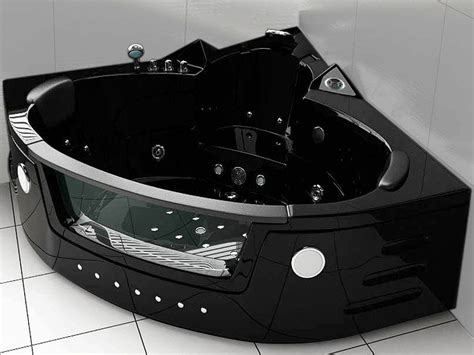 This corner whirlpool bathtub unit from ariel platinum offers the latest in whirlpool bathtub technology so you and your partner or you on your own this is a large, deep, comfortable, relaxing whirlpool tub. Whirlpool massage hydrotherapy Black corner bathtub hot ...