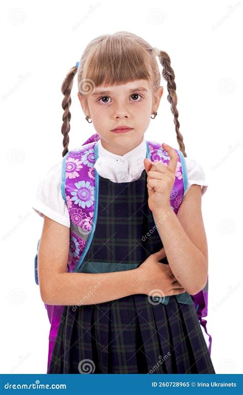 Adorable Little Schoolgirl With Happy Smile Keeping Arms Crossed Small
