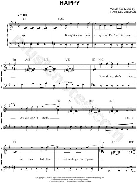 Pharrell Williams Happy Sheet Music Easy Piano In E Minor Download And Print Sku Mn0129254