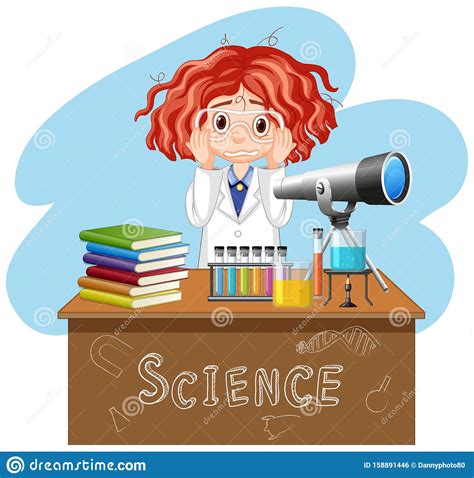 Sad Girl Working In Science Lab Stock Illustration