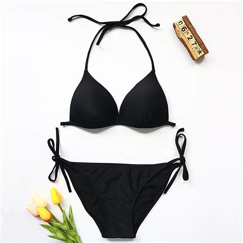 new sexy brazilian push up bikini set bikinis women triangle bandage bikini swimwear black white